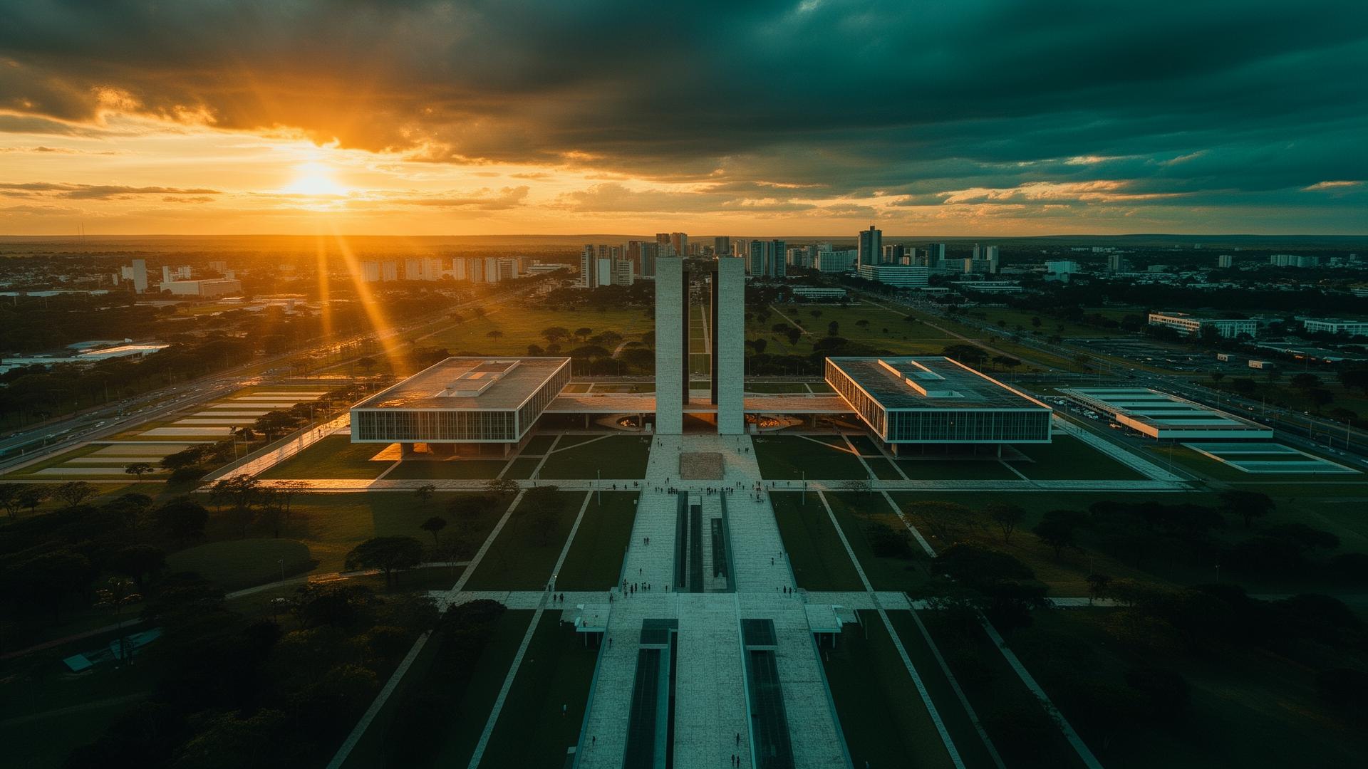Esplanada de Brasília ao pôr do sol vista de cima
