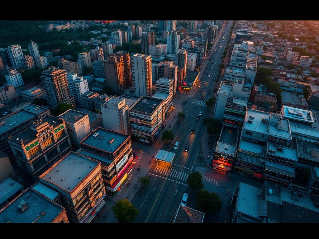 Vista aérea hiperrealista de Ceilândia: Hip hop, comércio popular e o orgulho de quem construiu a capital.