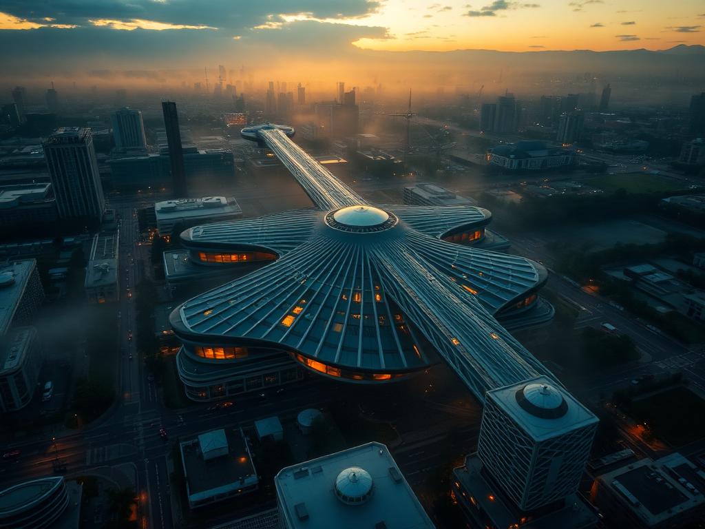 Vista aérea hiperrealista de Plano Piloto: A escala monumental encontra a vida sob os pilotis.